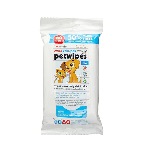 Petkin Pet Wipes Value Pack For Dog & Cat - 40 Wipes